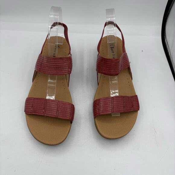 BareTraps Sandals Womens Size 9.5 Melody Ankle Strappy Red Leather Slip‎ On - Picture 4 of 8
